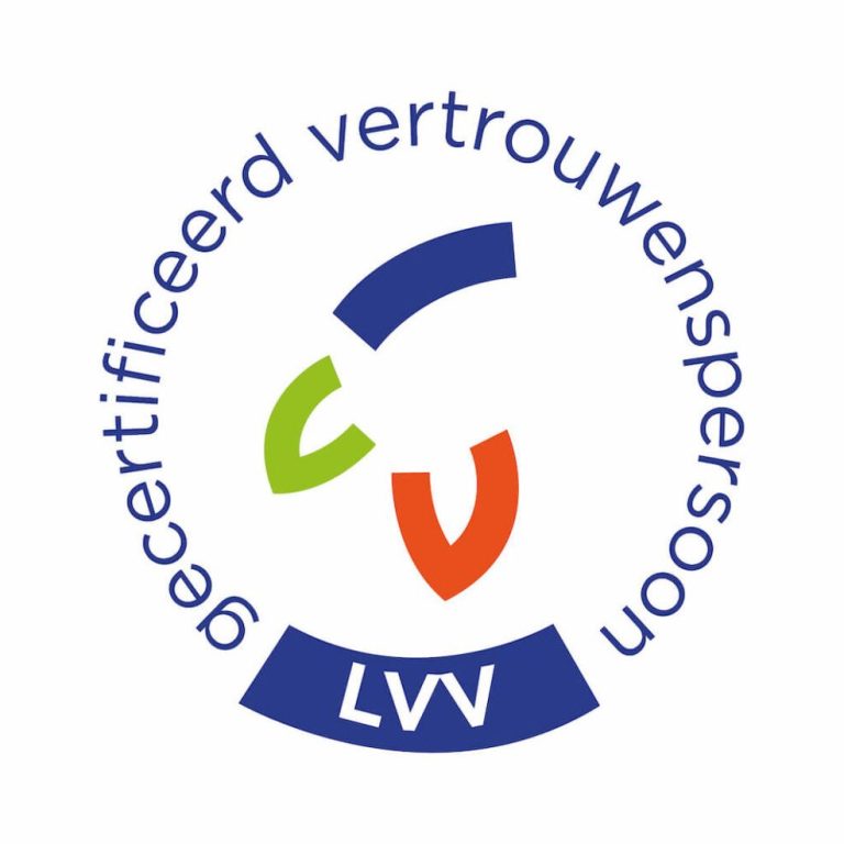 Logo van LVV met een cirkelvormig ontwerp en de tekst "gecertificeerd vertrouwenspersoon".